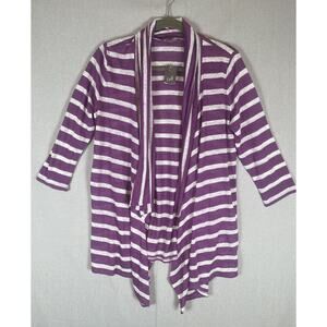 J Jill size Small Linen Open Cardigan Draped 3/4 Sleeve Striped Purple NEW